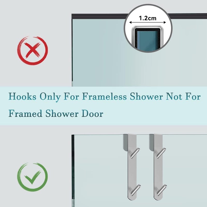 Bukela Shower Door Hooks Extended Over Door Hanger Bathroom Accessoriesfor Bathroom Frameless Glass Shower Door, No Slip Stainless Steel Towel Hooks, Heavy Duty Rack Hooks for Robe (Silver) - Image 3